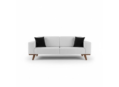 Modern Polster Couch Dreisitzer Sofa Möbel Weiß Samt Textil