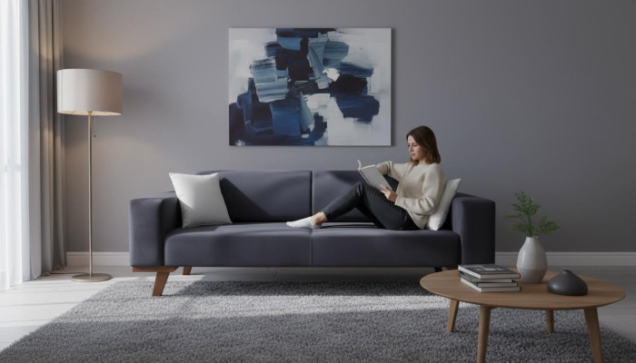 Schwarz Sofa 3 Sitzer Polster Couch Wohnzimmer Holz Möbel