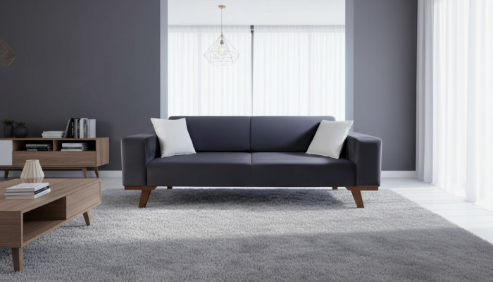 Schwarz Sofa 3 Sitzer Polster Couch Wohnzimmer Holz Möbel