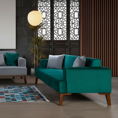 Elegante Turkis Couch Dreisitzer Sofa Wohnzimmer Sitzmöbel Samt