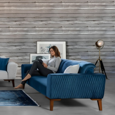 Blau Couch Dreisitzer Sofa Elegante Sitzmöbel Wohnzimmer Samt