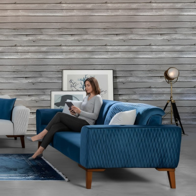 Blaue Dreisitzer Couch Couchen Sofa Elegante Sitzmöbel Sofa Wohnzimmer Neu Samt