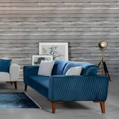 Blaue Dreisitzer Couch Couchen Sofa Elegante Sitzmöbel Sofa Wohnzimmer Neu Samt