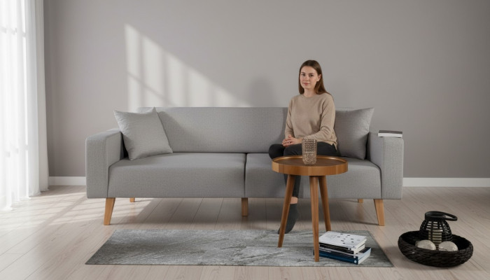 Wohnzimmer Couch Dreisitzer Sofa 3 Sitz Polster Textil Grau Möbel