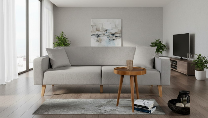 Wohnzimmer Couch Dreisitzer Sofa 3 Sitz Polster Textil Grau Möbel