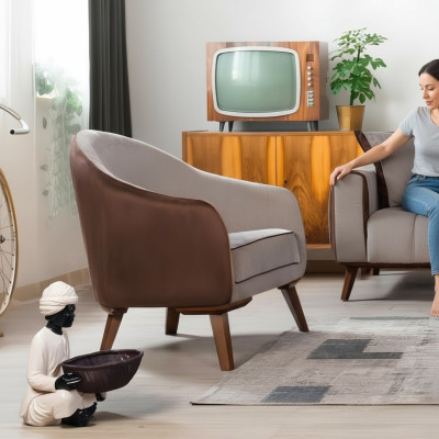 Sessel Einsitzer Textil Wohnzimmer Lounge Design Möbel Farbe Grau