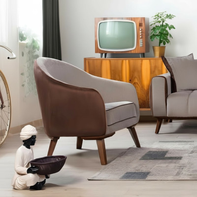 Sessel Einsitzer Textil Wohnzimmer Lounge Design Möbel Farbe Grau