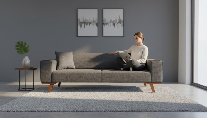 Schwarz Sofa 3 Sitzer Textil Couch Dreisitzer Polster Möbel