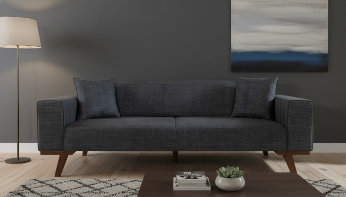 Schwarz Sofa 3 Sitzer Textil Couch Dreisitzer Polster Möbel