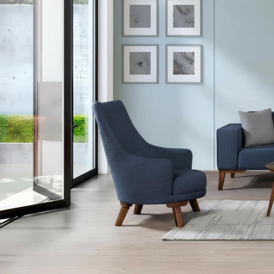 Luxus Polster Textil Lehnstuhl Einsitzer Sessel Polster Möbel blau