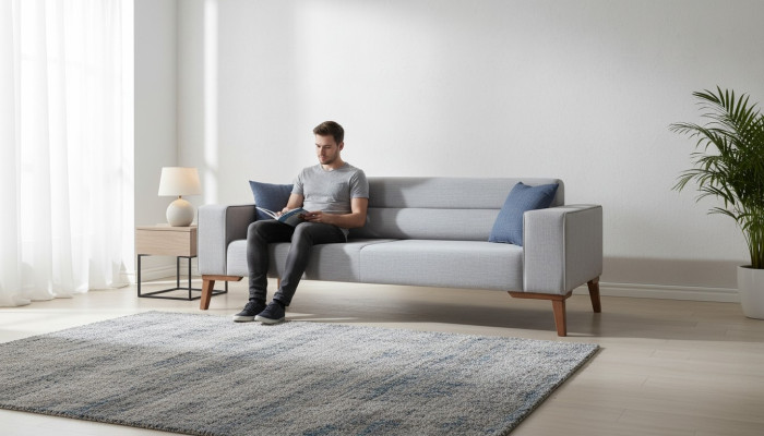 Polster Sitz Couch 3 Sitz Graue Sofa Sofas Couchen Textil Stoff Dreisitzer Stoff