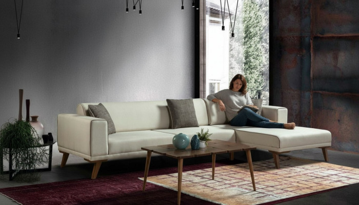 Ecksofa L-Form Sofas Couches Ecke Couch Polstermöbel Textil Weiß
