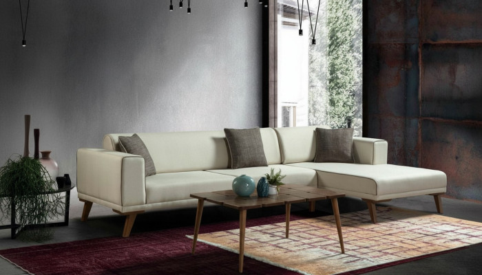 Ecksofa L-Form Sofas Couches Ecke Couch Polstermöbel Textil Weiß
