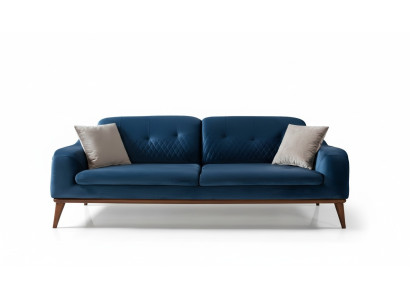 Blaue Couch Dreisitzer Sofa Wohnzimmer Sitzpolster Möbel Samt Holz