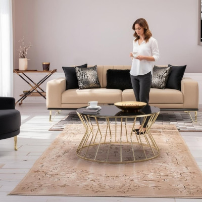 Moderne Sofa 3Sitz Wohnzimmer Couch Design Möbel Metall Beige Polster