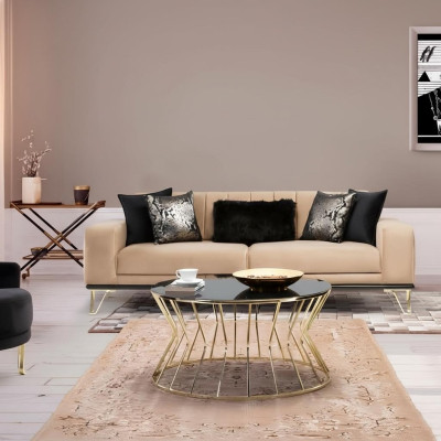 Moderne Sofa 3Sitz Wohnzimmer Couch Design Möbel Metall Beige Polster