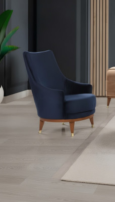 Moderner Sessel Wohnzimmer 1 Sitzer Designer Lounge Farbe blau Holz