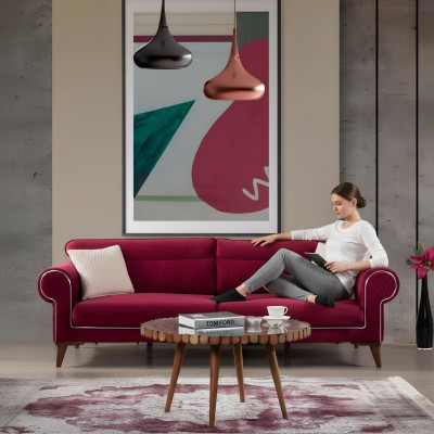 Rotes Sofa 3 Sitz Textil Sofas Couch Polster Luxus Möbel Moderner Dreisitzer