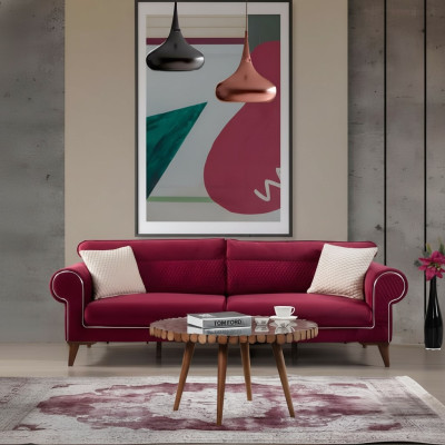 Rotes Sofa 3 Sitz Textil Sofas Couch Polster Luxus Möbel Moderner Dreisitzer
