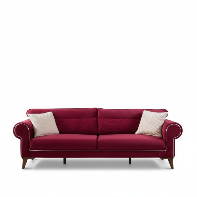 Rotes Sofa 3 Sitz Textil Sofas Couch Polster Luxus Möbel Moderner Dreisitzer