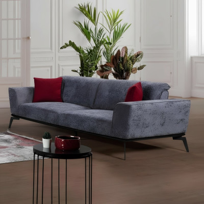 Sofa 3 Sitzer Sofas Stoff grau Textil Polster Wohnzimmer Textil Graue