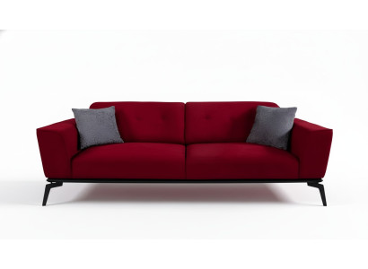 Moderner Sofa 3 Sitzer Textil Burgund Couch Polster Dreisitzer Rote