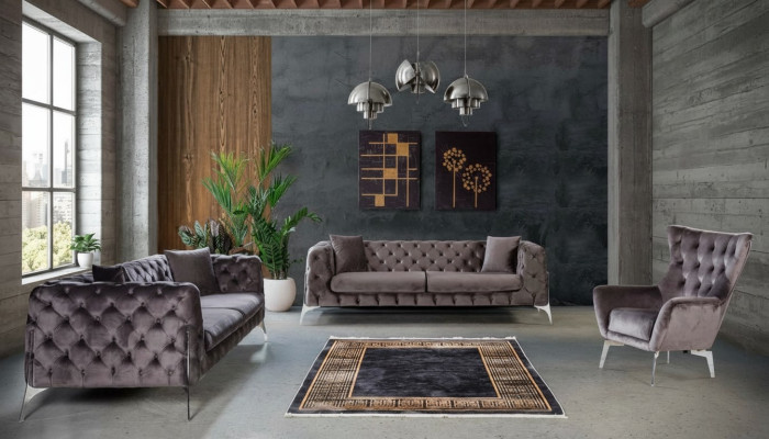 Sofagarnitur Taupe Sessel Dreisitzer 331 Sitz Garnitur Chesterfield