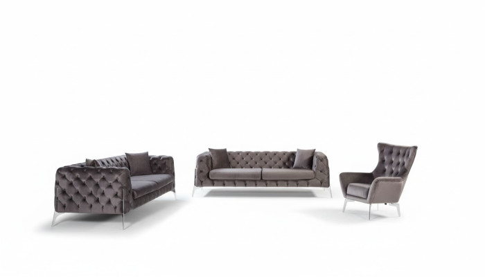Sofagarnitur Taupe Sessel Dreisitzer 331 Sitz Garnitur Chesterfield