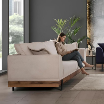Wohnzimmer Sofa 3 Sitzer Beige Textil Sofas Couch Polster Möbel