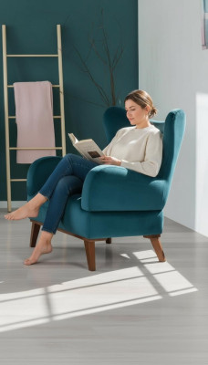 Sessel 1 Sitzer Design Wohnzimmer Polster Holz Moderne Türkis