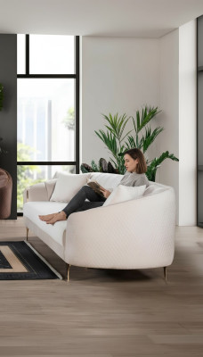 Sofa 3 Sitzer Textil Sofas Couch Polster Möbel Moderner Dreisitzer Beige Samt