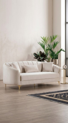 Sofa 3 Sitzer Textil Sofas Couch Polster Möbel Moderner Dreisitzer Beige Samt