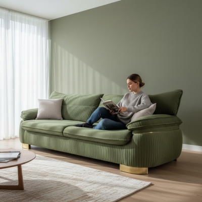 Moderner Textilsofas 3 Sitz Couch Dreisitzer Polster Möbel Farbe Grün