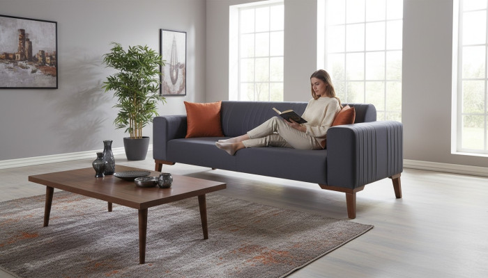 Grau Dreisitzer Couch Elegante Sofa Sitzmöbel Wohnzimmer Samt