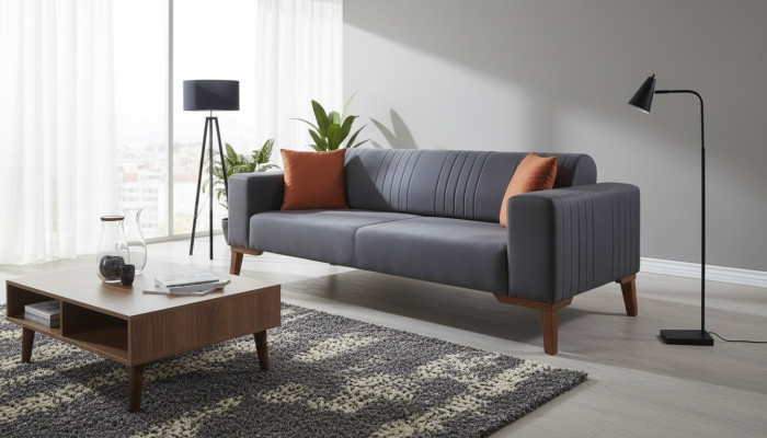 Grau Dreisitzer Couch Elegante Sofa Sitzmöbel Wohnzimmer Samt
