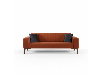 Orange Dreisitzer Couch Elegante Sofa Sitzmöbel Wohnzimmer Samt