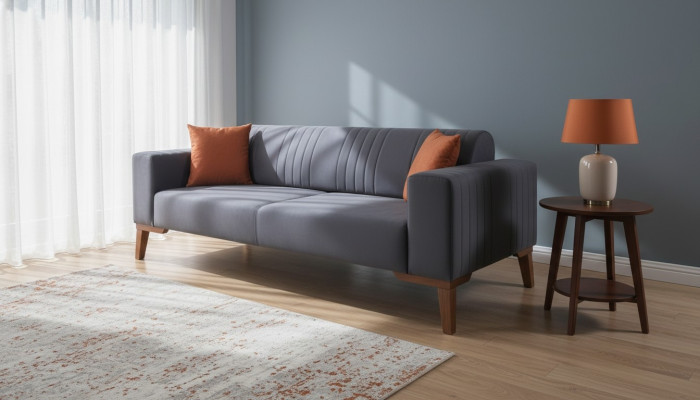 Grauer Dreisitzer Couch Couchen Sofa Elegante Sitzmöbel Sofa Wohnzimmer Samt