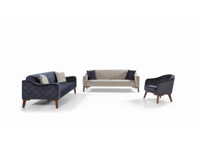 Wohnzimmer Sofagarnitur Sofa 3+3+1 Blaue Polster Set Sessel Textil