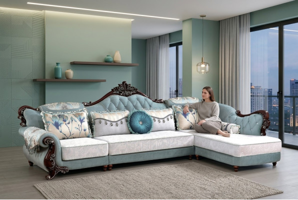 Klassische Textil Couch Chesterfield Ecksofa Eckpolster Polster Sofa