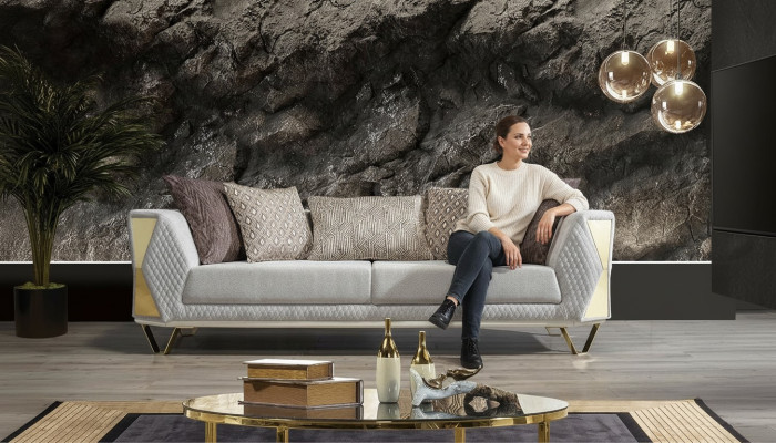 Ausgefallenes Sofa Wohnzimmer Dreisitzer Couch Polster Möbel Stoff 3er