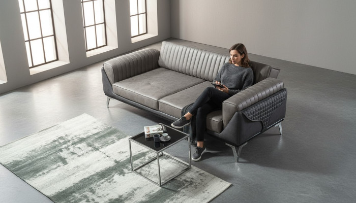 Sofa 3 Sitzer Couch Holz Möbel Sofas Couch Holz Leder Imitation 240cm