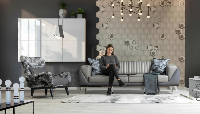 Sofa Garnitur 3+1 Sitzer Wohnzimmer Garnitur Sofa Sessel Sofa Neu Grau