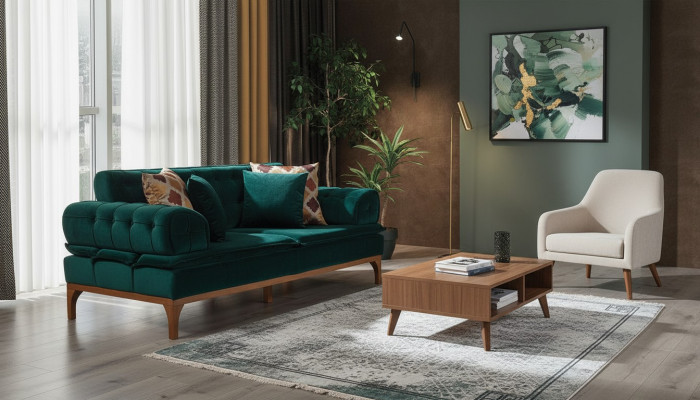 Luxus Sofa 3 Sitzer Sofas Sitz Stoff Design Möbel Stil Textil Neu grün