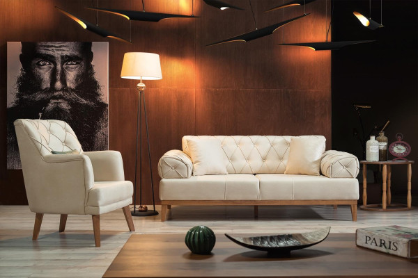 Sofagarnitur Garnitur Sofas Sofa Sessel Dreisitzer 3+1 Sitzer beige