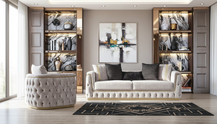 Luxus Chesterfield Sofa Set 3+1 Sitz Couch Polster Möbel Samt Gold