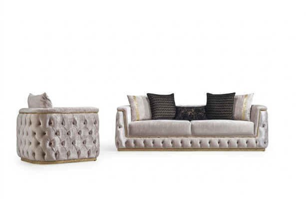 Luxus Chesterfield Sofa Set 3+1 Sitz Couch Polster Möbel Samt Gold