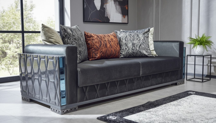 Sofa 3 Sitzer Luxus Möbel Wohnzimmer Dreisitzer Grau Metall mit Textil