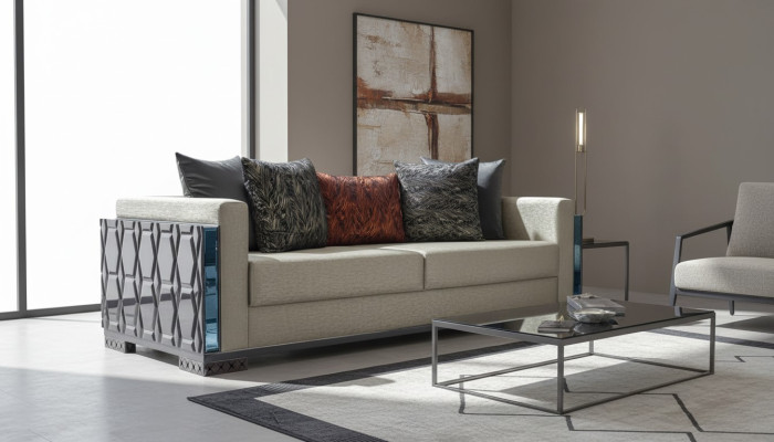 Dreisitzer Luxus Sofa 3 Sitz Sofas Sitz Design braun Metall mit Textil