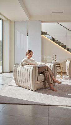 Sessel Design Wohnzimmer Polster Holz Moderne Luxus Neu Farbe beige