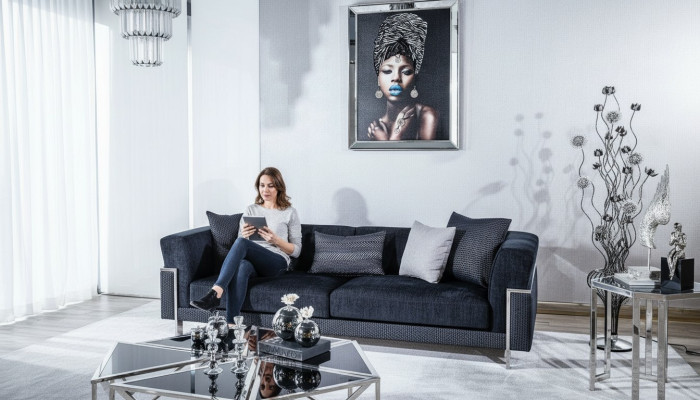 Luxus Sofa 3 Sitzer Sofas Textil Couch Design Möbel Dreisitzer schwarz
